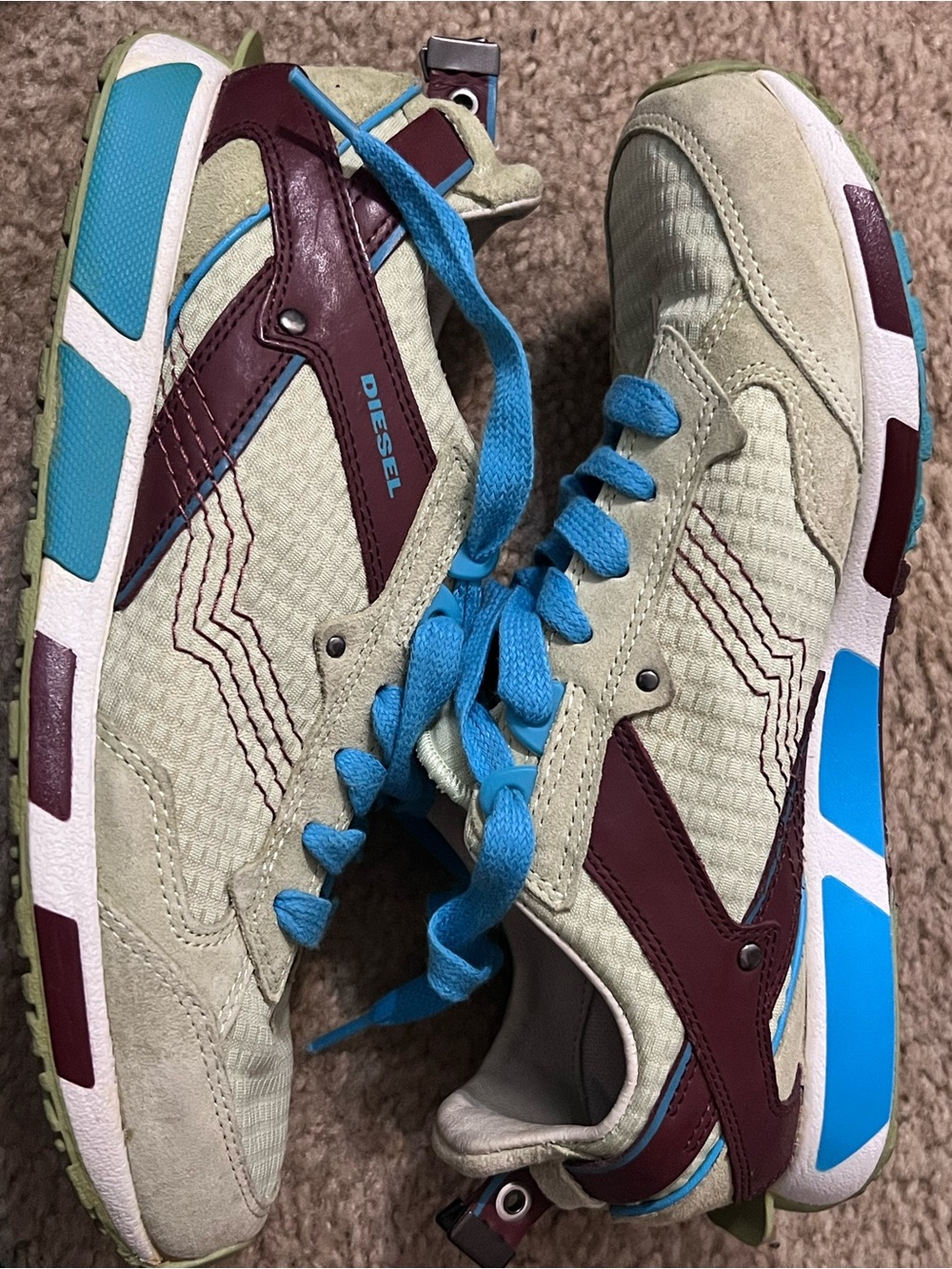 Diesel Light Beige Sneakers with Bright Blue Laces